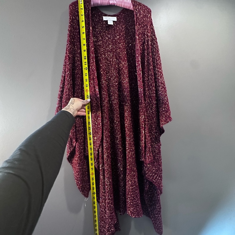 Adrienne Vittadini Sparkly Burgundy Knit Sweater Cardigan - Picture 6 of 9
